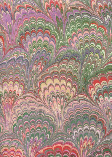 Marbré paon vert et rouge (70x100)