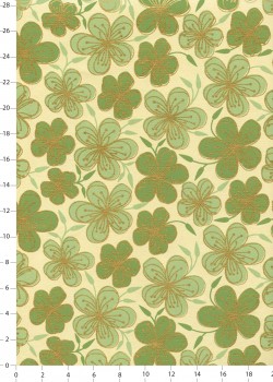 "Fleurs de prunier" vert et beige réhaussé or (50x70)