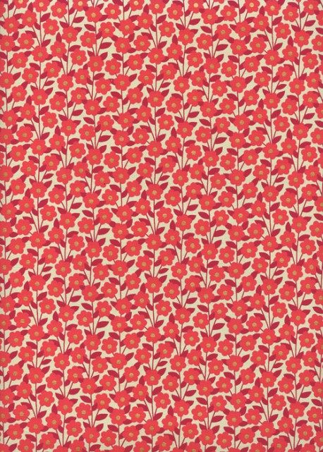"Fleurs des prés" rouge réhaussé or (50x70)