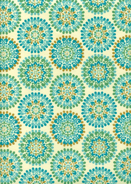 "Rosace" turquoise réhaussé or (50x70)