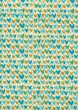 "Coeurs" turquoise réhaussé or (50x70)