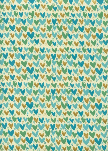 "Coeurs" turquoise réhaussé or (50x70)
