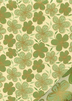 "Fleurs de prunier" vert et beige réhaussé or (50x70)