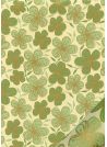 "Fleurs de prunier" vert et beige réhaussé or (50x70)