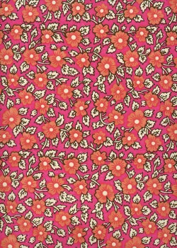"Papier de coton" fleurs saumon fond fushia (55x76)