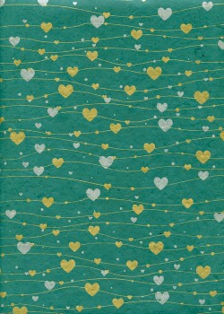 Lokta guirlande de coeurs fond emeraude (50x75)