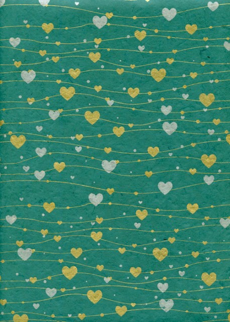 Lokta guirlande de coeurs fond emeraude (50x75)