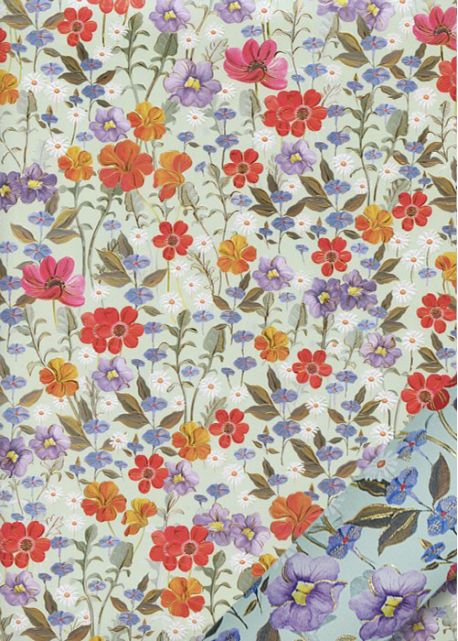 Papier Turnowsky fleurs de printemps fond menthe réhaussé or (50x70)