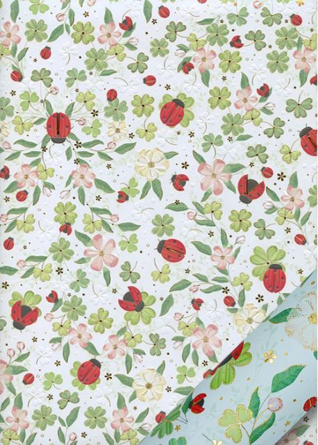 Papier Turnowsky coccinelles et trèfles réhaussé or (50x70)