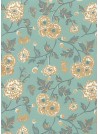 "Papier de coton" Floralies or et gris fond bleu (55x76)