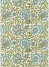 "Papier de coton" Rosaces de fleurs olive et bleu (55x76)