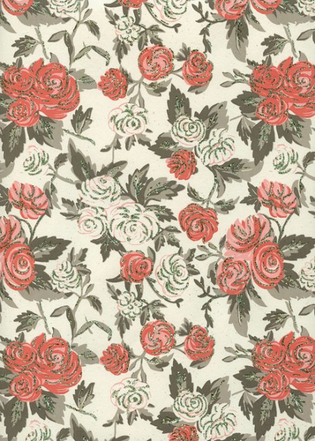 "Papier de coton" les roses pailletées (55x76)