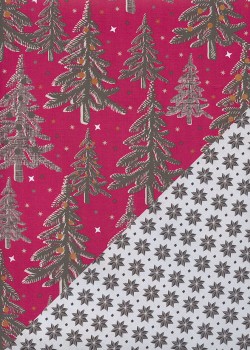 Recto verso "Sapins fond fushia / étoiles grises" (68x98)
