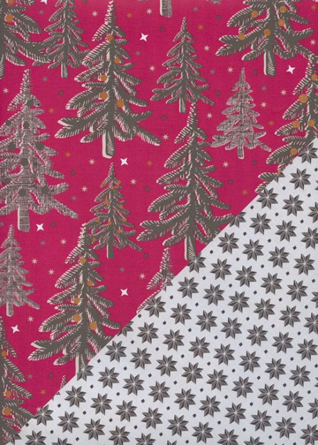 Recto verso "Sapins fond fushia / étoiles grises" (68x98)