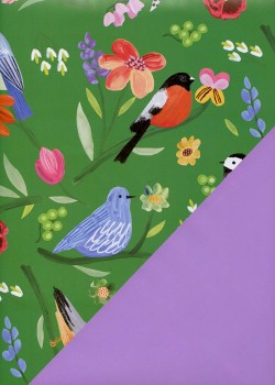 Recto verso "Les oiseaux fond vert / uni violine" (50x70)