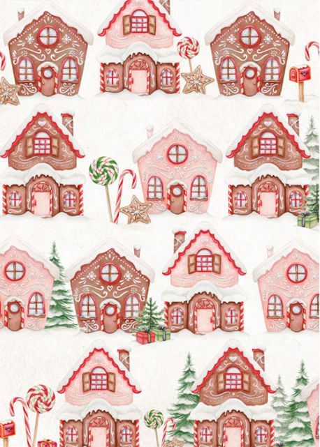 Les maisons de Noël en pain d'épices et sucres d'orge (70x100)
