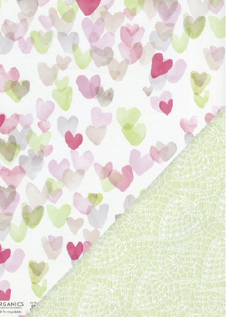 Recto verso "Coeurs pastels/ dentelle blanche fond vert" (68x98)