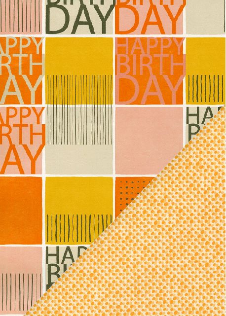Recto verso "Happy birthday graphique / pois jaune et orange (68x98)