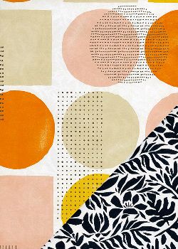 Recto verso" Géométrique / feuillage noir fond blanc (68x98)