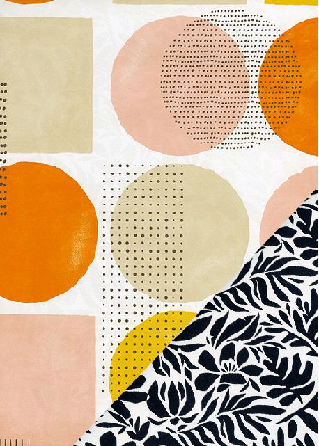 Recto verso" Géométrique / feuillage noir fond blanc (68x98)