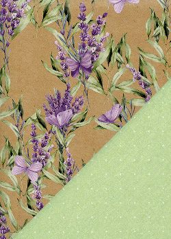 Recto verso "Lavande et papillons / pois blancs floral vert" (68x98)