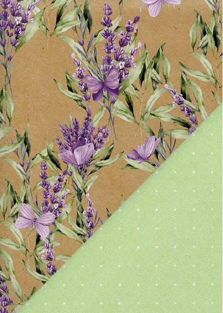 Recto verso "Lavande et papillons / pois blancs floral vert" (68x98)