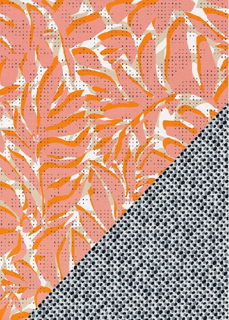 Recto verso "Feuillage flashy / pois noirs et gris fond blanc" (68x98)