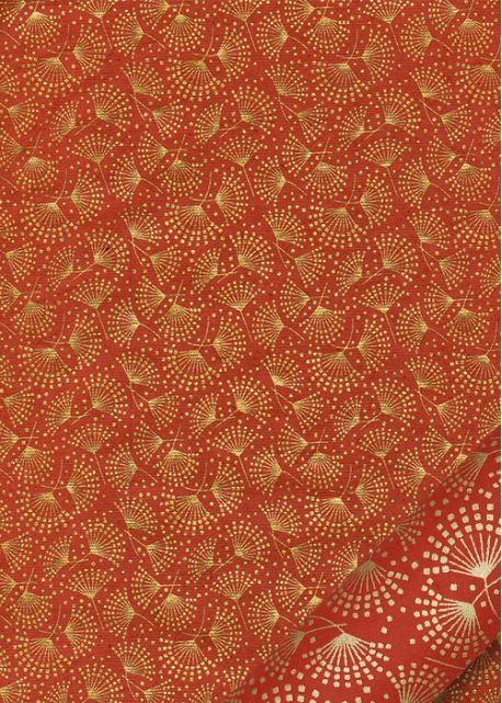"Japonica" doré fond rouge (50x70)