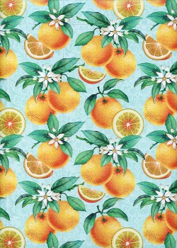 les oranges fleuries fond vert